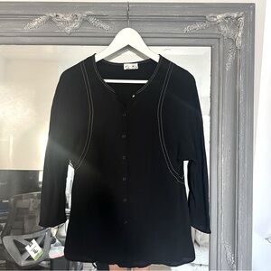Bimba Y Lola Black‎ Contrast Stitch Button Down Blouse XS